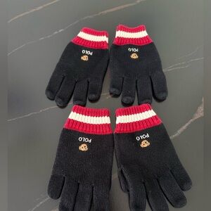 Polo by Ralph Lauren Kids Black Knit Gloves with Red & White Stripe Cuffs 4-5t